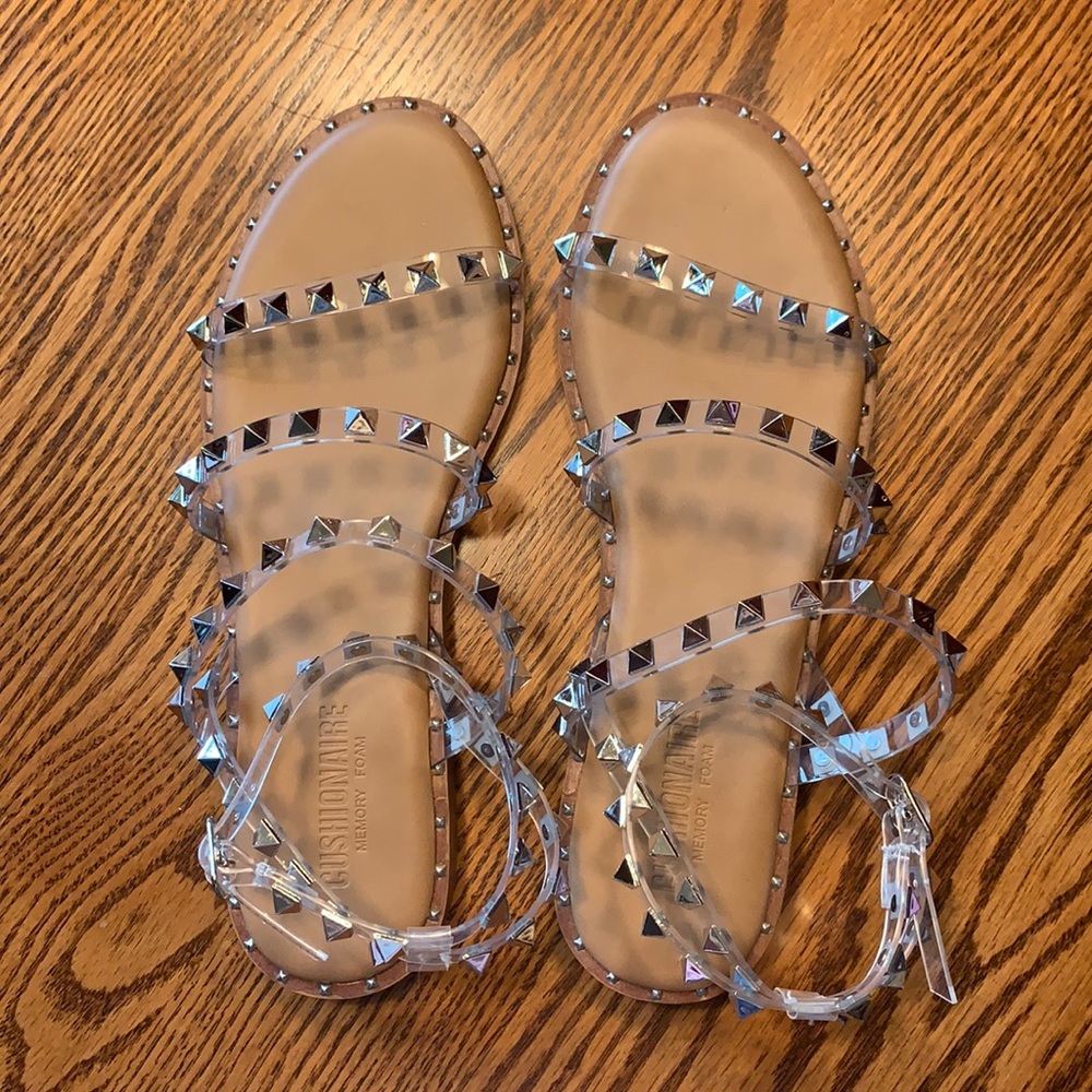 Tan and Clear Studded Sandals